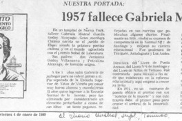1957 fallece Gabriela Mistral.