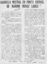 Gabriela Mistral en Punta Arenas, de Marino Muñoz Lagos