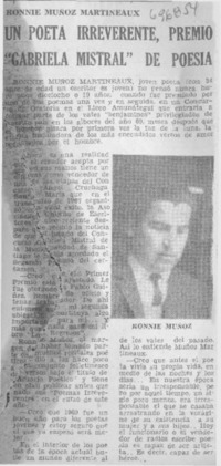 Un poeta irreverente, premio "Gabriela Mistral" de poesía