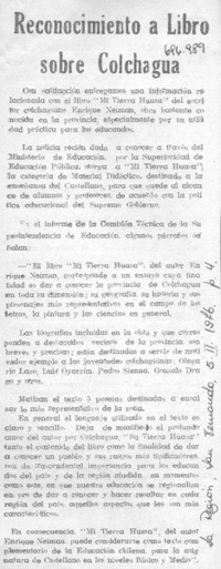 Reconocimiento a libro sobre Colchagua.