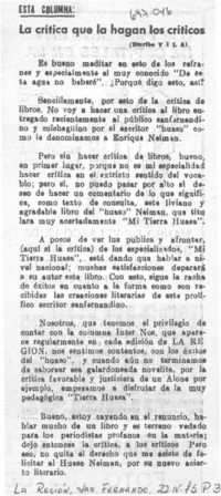 La crítica que la hagan los críticos