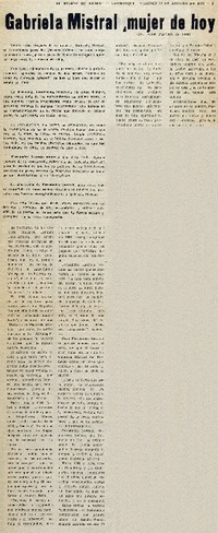 Gabriela Mistral, mujer de hoy