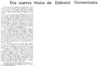 Dos nuevos títulos de Editorial Universitaria