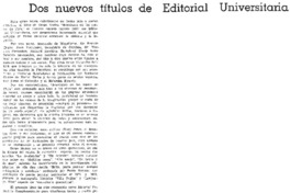 Dos nuevos títulos de Editorial Universitaria