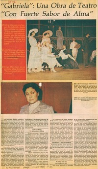 "Gabriela": una obra de teatro "con fuerte sabor de alma".