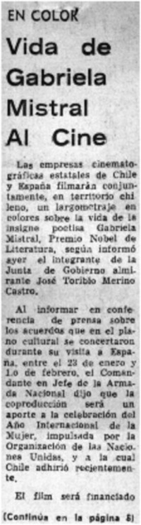 Vida de Gabriela Mistral al cine.