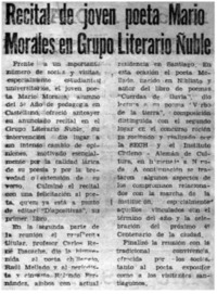 Recital de joven poeta Mario Morales en grupo literario Ñuble.
