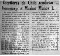 Escritores de Chile rendirán a Marino Muñoz L.