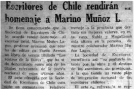 Escritores de Chile rendirán a Marino Muñoz L.