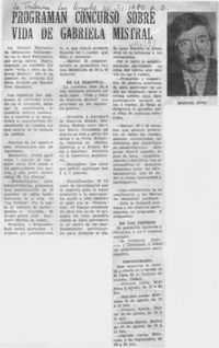 Programan concurso sobre vida de Gabriela Mistral.