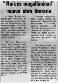 Raíces magallánicas" nueva obra literaria.