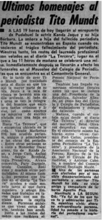 Ultimos homenajes al periodista Tito Mundt.