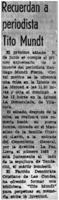 Recuerdan a periodista Tito Mundt.