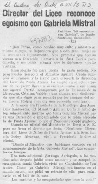 Director del Liceo reconoce egoísmo con Gabriela Mistral.
