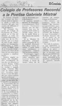 Colegio de profesores recordó a la poetisa Gabriela Mistral.