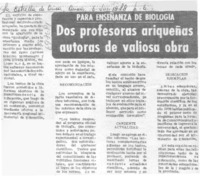 Dos profesoras ariqueñas autoras de valiosa obra.