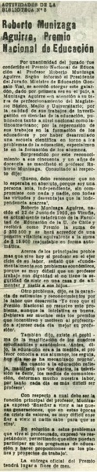 Roberto Munizaga Aguirre, premio nacional de educación.