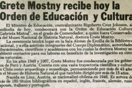 Grete Mostny recibe hoy la orden de educación y cultura.