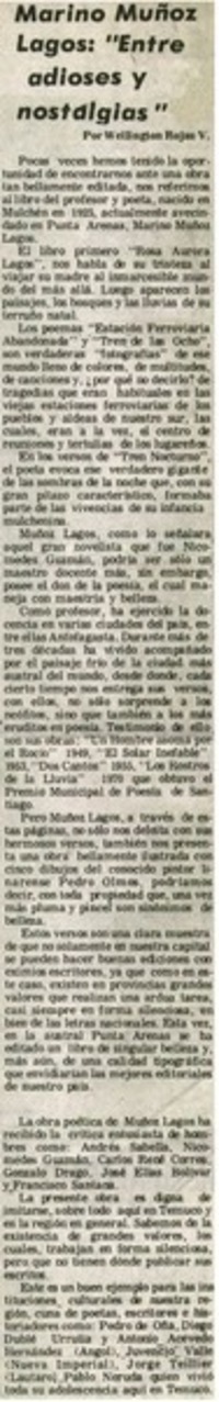 Marino Muñoz Lagos: "entre adioses y nostalgias"