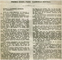 Premio nobel para Gabriela Mistral