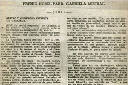 Premio nobel para Gabriela Mistral