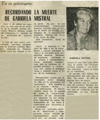 Recordando la muerte de Gabriela MIstral.