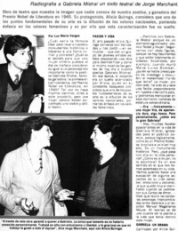 Radiografía a Gabriela MIstral un éxito teatral de Jorge Marchant : [entrevista]