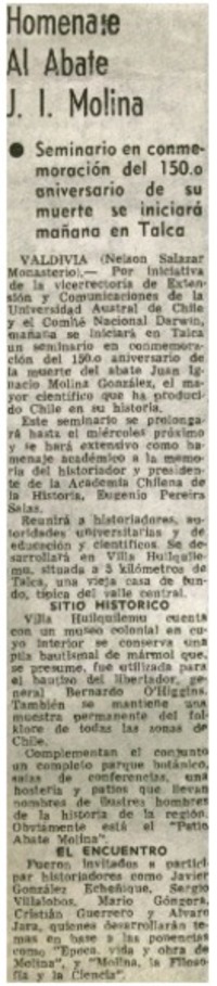 Homenaje al Abate J. I. Molina