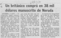 Un británico compró en 38 mil dólares manuscrito de Neruda.