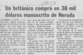 Un británico compró en 38 mil dólares manuscrito de Neruda.