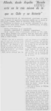 Allende, desde Argelia: "Neruda está en la raíz misma de lo que es Chile y su historia".