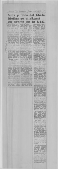 Vida y obra del Abate Molina se analizará en evento de la UTE.