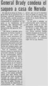 General Brady condena el saqueo a casa de Neruda.