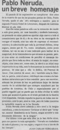 Pablo Neruda, un breve homenaje