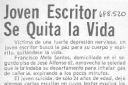 Joven escritor se quita la vida.