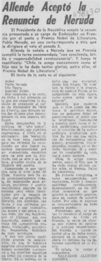 Allende aceptó la renuncia de Neruda