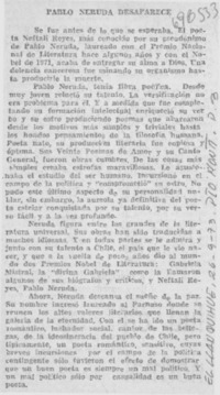 Pablo Neruda desaparece.