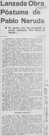 Lanzada obra póstuma de Pablo Neruda.