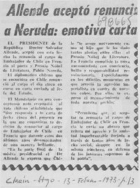 Allende aceptó renuncia a Neruda: emotiva carta.