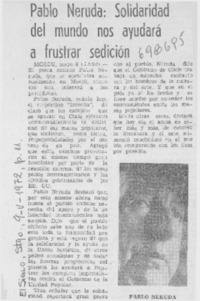 Pablo Neruda: solidaridad del mundo nos ayudará a frustrar sedición.