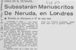 Subastarán manuscritos de Neruda, en Londres.
