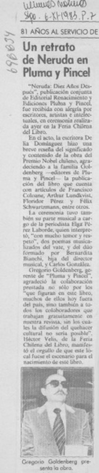 Un Retrato de Neruda en Pluma y Pincel.