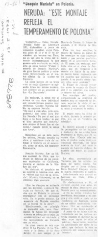 Neruda, "este montaje refleja el temperamento de Polonia".