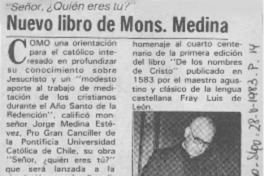 Nuevo libro de Mons. Medina