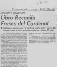 Libro recopila frases del Cardenal.