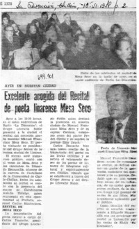 Excelente acogida del recital de poeta linarense Mesa Seco.