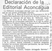 Declaración de la editorial Aconcagua.