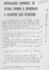 Destacados hombres de letras vienen a homenaje a escritor Luis Oyarzún.