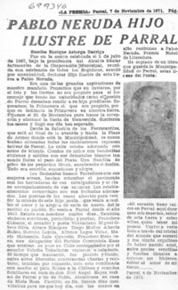 Pablo Neruda hijo ilustre de Parral.