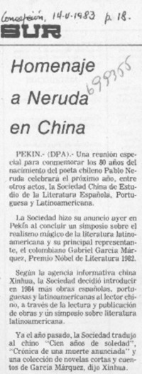 Homenaje a Neruda en China.